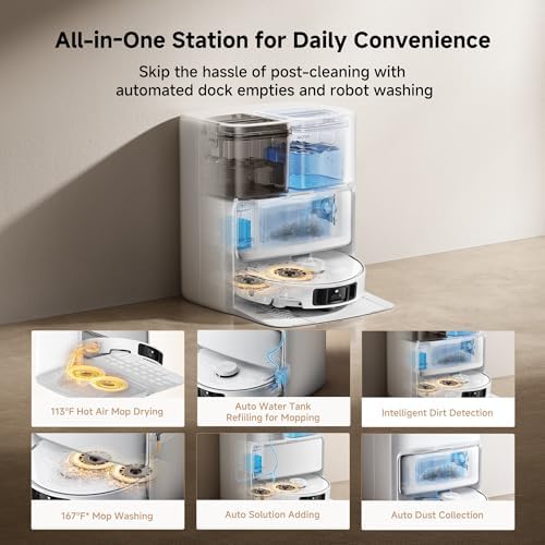 Mova P10 Pro Ultra Robot Vacuum and Mop 13 000Pa Suction  140 F Hot Water Auto Mop Washing & Drying  Dual Spinning Extenable Mop 10 5mm Lifting for Carpet  360 Obstacle Avoidance  App Control