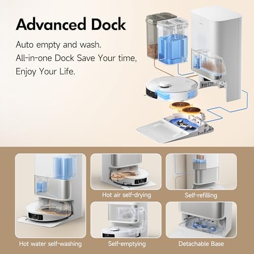 Mova P10 Pro Ultra Robot Vacuum and Mop 13 000Pa Suction  140 F Hot Water Auto Mop Washing & Drying  Dual Spinning Extenable Mop 10 5mm Lifting for Carpet  360 Obstacle Avoidance  App Control