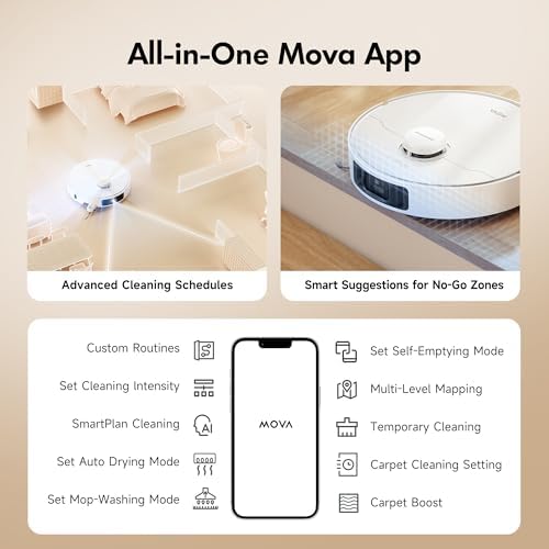 Mova P10 Pro Ultra Robot Vacuum and Mop 13 000Pa Suction  140 F Hot Water Auto Mop Washing & Drying  Dual Spinning Extenable Mop 10 5mm Lifting for Carpet  360 Obstacle Avoidance  App Control