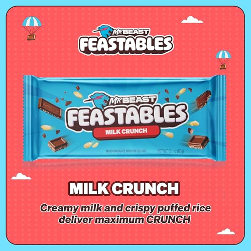MrBeast Feastables Milk Chocolate Crunch Bar  King Size  10 Count  Crispy Rice Chocolate Candy  Fairtrade Cocoa  2 1oz Each