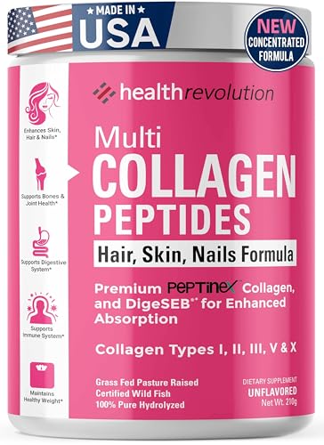 Multi Collagen Protein Powder  Type I  II  III  V  X   5 Hydrolyzed Collagen Peptides  Skin  Hair  Nails & Joints  Triple Refined for Easy Mixing  99  Absorption Rate  Non GMO  Gluten Free  Unflavored