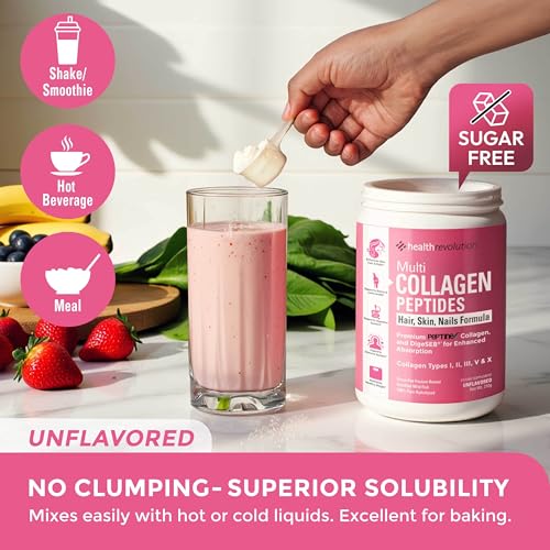 Multi Collagen Protein Powder  Type I  II  III  V  X   5 Hydrolyzed Collagen Peptides  Skin  Hair  Nails & Joints  Triple Refined for Easy Mixing  99  Absorption Rate  Non GMO  Gluten Free  Unflavored