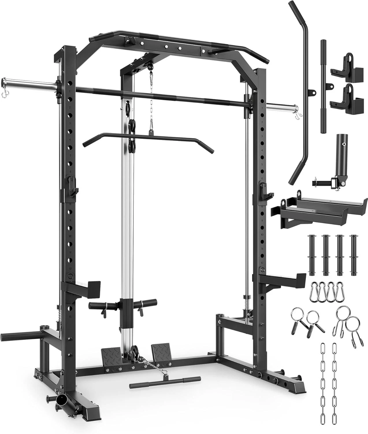 Multi Functional Smith Machine Home Gym W Barbell Bar Cable System LAT Pulldown