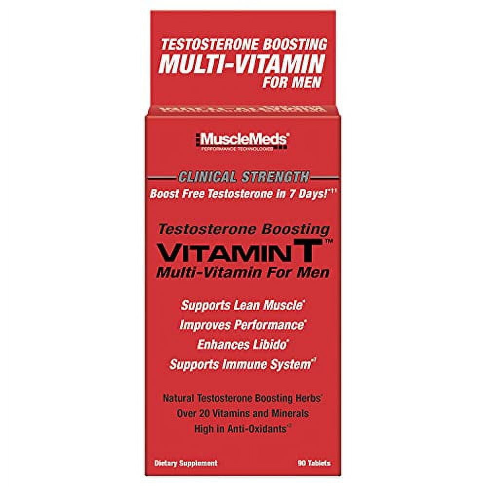 MuscleMeds Vitamin T Daily Complete Multivitamin for Men Enhances Testosterone Muscle Building Sexual Performance 20 Vitamins Minerals Fenugreek Tribulus Longjack  Brown  90 Count