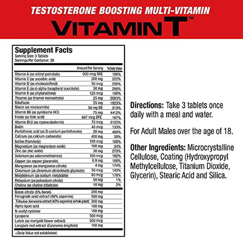 MuscleMeds Vitamin T Daily Complete Multivitamin for Men Enhances Testosterone Muscle Building Sexual Performance 20 Vitamins Minerals Fenugreek Tribulus Longjack  Brown  90 Count