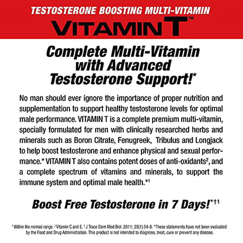 MuscleMeds Vitamin T Daily Complete Multivitamin for Men Enhances Testosterone Muscle Building Sexual Performance 20 Vitamins Minerals Fenugreek Tribulus Longjack  Brown  90 Count