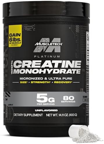 MuscleTech Creatine Monohydrate Powder  Platinum Pure   Unflavored Micronized Creatine for Men & Women   Workout Supplements for Performance  Muscle Recovery & Builder  80 Servings  Packaging May Vary