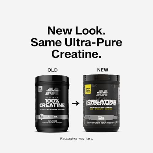 MuscleTech Creatine Monohydrate Powder  Platinum Pure   Unflavored Micronized Creatine for Men & Women   Workout Supplements for Performance  Muscle Recovery & Builder  80 Servings  Packaging May Vary