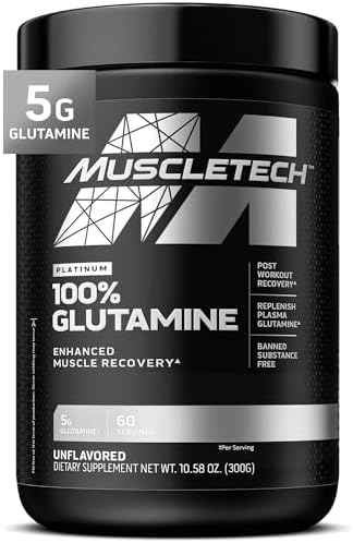 MuscleTech Glutamine Powder   100  Pure L Glutamine Powder   Post Workout Recovery Drink   L Glutamine Powder for Men & Women   Muscle Recovery   Unflavored  60 Servings 