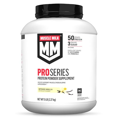 Muscle Milk Pro Series Protein Powder Supplement  Intense Vanilla  5 Pound  28 Servings  50g Protein  3g Sugar  20 Vitamins & Minerals  NSF Certified for Sport  Workout Recovery  Packaging May Vary