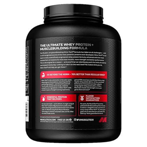 Muscletech Whey Protein Powder Cookies & Cream 5LB Nitro Tech Whey Protein Isolate Smoothie Mix for Lean Muscle & Recovery 24g of Whey Gold Protein for Women & Men Packaging May Vary