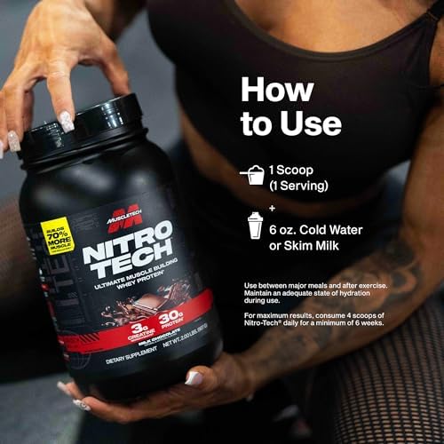 Muscletech Whey Protein Powder  Strawberry  4 Pound    Nitro Tech Ultimate Muscle Building Formula with Whey Protein Isolate   30g of Protein  3g of Creatine & 6 8g of BCAA   Packaging May Vary