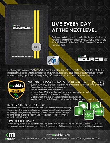 Mushkin Source II   1TB Internal Solid State Drive  SSD    2 5 Inch   SATA III   6Gb/s   3D Vertical TLC   7mm  MKNSSDS21TB 