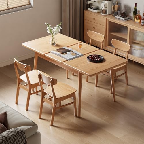 Muwuele Solid Wood Extendable Dining Table for 4 8 People with Seamless Extension from 47 2 to 63 Inches  Easy Assembly  Expandable Tables for Small Spaces  Dining Room  Kitchen  Living Room  Natural