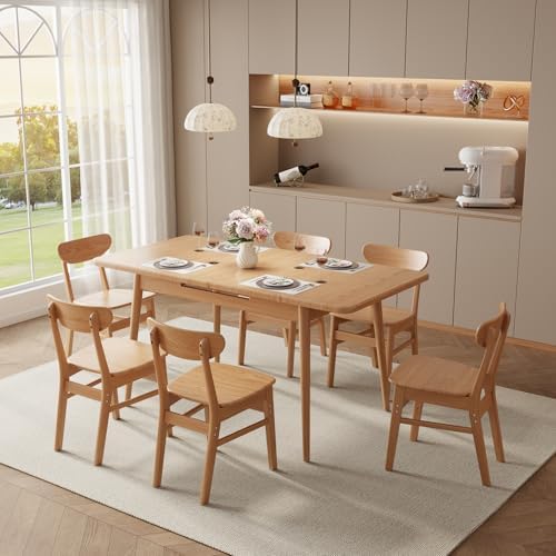 Muwuele Solid Wood Extendable Dining Table for 4 8 People with Seamless Extension from 47 2 to 63 Inches  Easy Assembly  Expandable Tables for Small Spaces  Dining Room  Kitchen  Living Room  Natural
