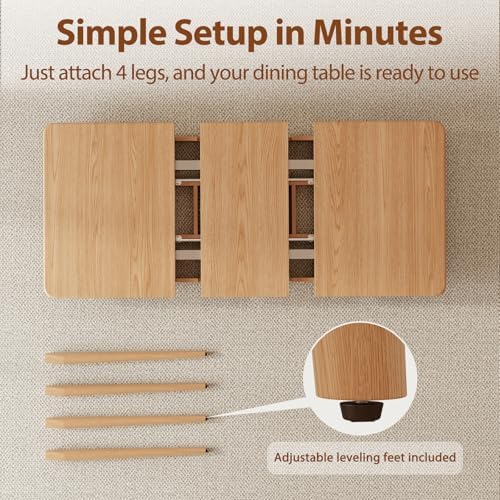Muwuele Solid Wood Extendable Dining Table for 4 8 People with Seamless Extension from 47 2 to 63 Inches  Easy Assembly  Expandable Tables for Small Spaces  Dining Room  Kitchen  Living Room  Natural