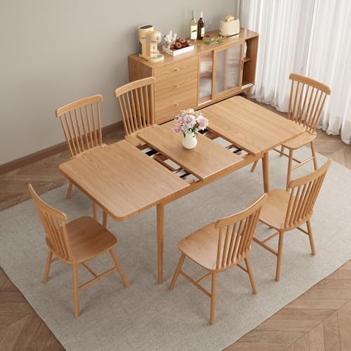 Muwuele Solid Wood Extendable Dining Table for 4 8 People with Seamless Extension from 47 2 to 63 Inches  Easy Assembly  Expandable Tables for Small Spaces  Dining Room  Kitchen  Living Room  Natural