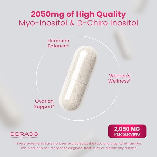 Myo Inositol & D Chiro Inositol Supplement For Women  120 Capsules  2050mg Per Serving Ideal 40 1 Ratio Myo Inositol  Hormone Balance for Women   Third Party Tested  Vegan Safe & USA Made   120 Count