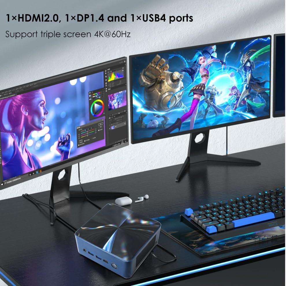 N7P Mini PC  AMD Ryzen 7 8845HS up to 5 1GHz  8C/16T  Mini Computer 16GB DDR5 RAM 512GB NVMe PCIE 4 0 SSD  Mini Desktop Computer 4K 60Hz Triple Screen Display WiFi6/BT5 2