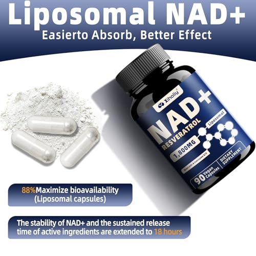 NAD Resveratrol Supplement  Liposomal NAD  Capsules 1800mg with Quercetin & CoQ10  NAD Plus Booster Supplement for Men & Women  Cognitive Function Health  Cell Energy & Healthy Aging  90 Capsules