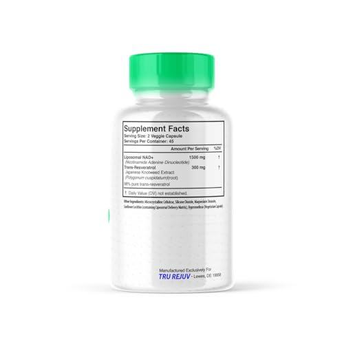 Suplemento NAD de 1500 mg - NAD+ liposomal con resveratrol trans, suplemento alternativo NAD Plus que aumenta la NMNH - Apoya la salud celular, la resistencia y el envejecimiento saludable