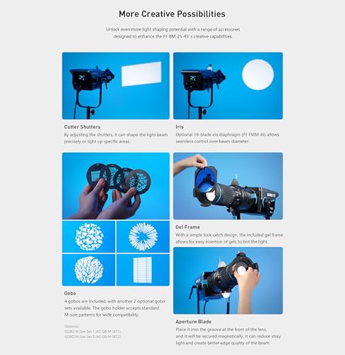 NANLITE Bowens Mount Projection Attachment 25  45  Optical Snoot Photography Kit Lens Modifier for Aputure Amaran 100DS/XS 200XS/DS 300C/DII/X 60D/XS Godox SL60 Nanlite Forza/FC/FS Series Light
