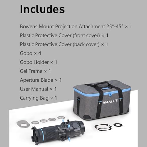 NANLITE Bowens Mount Projection Attachment 25  45  Optical Snoot Photography Kit Lens Modifier for Aputure Amaran 100DS/XS 200XS/DS 300C/DII/X 60D/XS Godox SL60 Nanlite Forza/FC/FS Series Light