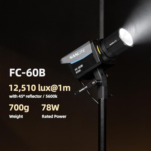 NANLITE FC 60B LED Video Light 2700K 6500K 78W Bowens Mount Continuous Output Lighting AC/DC Power Support with APP Control  Bowens Adapter for Studio Photograpny/Video Recording