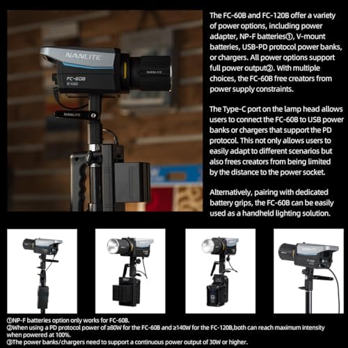 NANLITE FC 60B LED Video Light 2700K 6500K 78W Bowens Mount Continuous Output Lighting AC/DC Power Support with APP Control  Bowens Adapter for Studio Photograpny/Video Recording