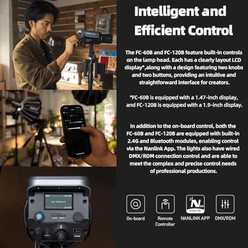 NANLITE FC 60B LED Video Light 2700K 6500K 78W Bowens Mount Continuous Output Lighting AC/DC Power Support with APP Control  Bowens Adapter for Studio Photograpny/Video Recording