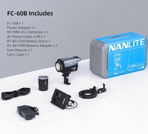 NANLITE FC 60B LED Video Light 2700K 6500K 78W Bowens Mount Continuous Output Lighting AC/DC Power Support with APP Control  Bowens Adapter for Studio Photograpny/Video Recording