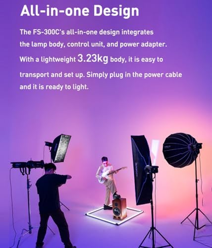 NANLITE FS 300C 300W RGB LED Video Light 2700K 7500K Colour Temperature Ultra High Brightness  34 200 lux  1m  with Reflector   Wireless Control  Wide Compatibility for Studio Photography