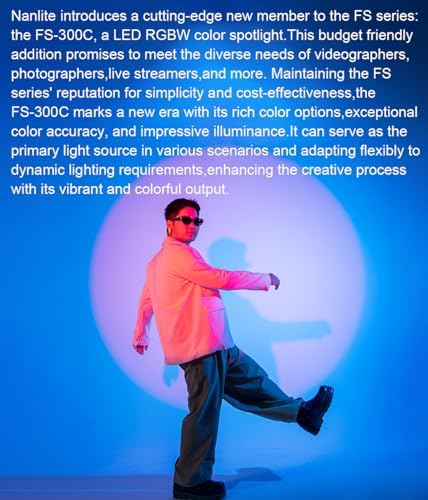 NANLITE FS 300C 300W RGB LED Video Light 2700K 7500K Colour Temperature Ultra High Brightness  34 200 lux  1m  with Reflector   Wireless Control  Wide Compatibility for Studio Photography