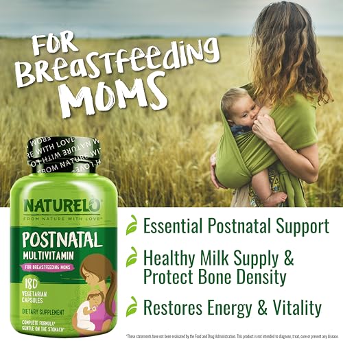 NATURELO Postnatal Multivitamin   Supplement for Breastfeeding Women   Plant Based Vitamin D  Folate  Gentle Iron   for Nursing Mother  Baby   Post Natal Lactation Support 180 Capsules