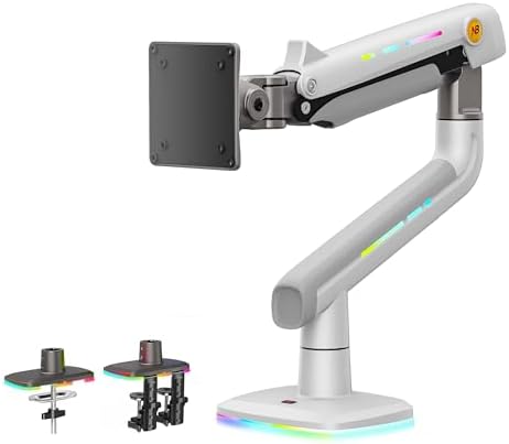 NB Gaming Monitor Arm or for 32 to 60 Inches Screen  Load up to 20 kg  VESA 75/100  RGB Light  Heavy Duty  Multi Angle Adjustable  Premium Aluminum  White