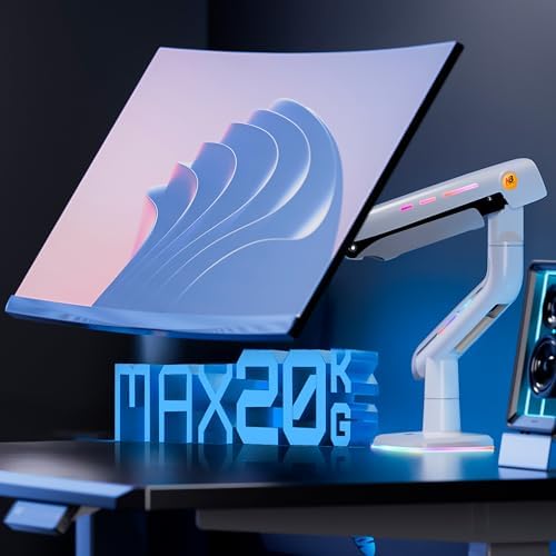 NB Gaming Monitor Arm or for 32 to 60 Inches Screen  Load up to 20 kg  VESA 75/100  RGB Light  Heavy Duty  Multi Angle Adjustable  Premium Aluminum  White