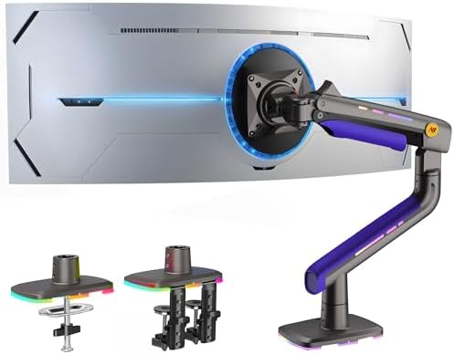 NB Gaming Monitor Arm or for 32 to 60 Inches Screen  Load up to 20 kg  VESA 75/100  RGB Light  Heavy Duty  Multi Angle Adjustable  Premium Aluminum  White