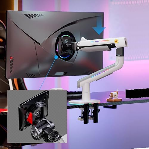 NB Gaming Monitor Arm or for 32 to 60 Inches Screen  Load up to 20 kg  VESA 75/100  RGB Light  Heavy Duty  Multi Angle Adjustable  Premium Aluminum  White