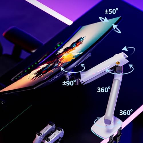 NB Gaming Monitor Arm or for 32 to 60 Inches Screen  Load up to 20 kg  VESA 75/100  RGB Light  Heavy Duty  Multi Angle Adjustable  Premium Aluminum  White
