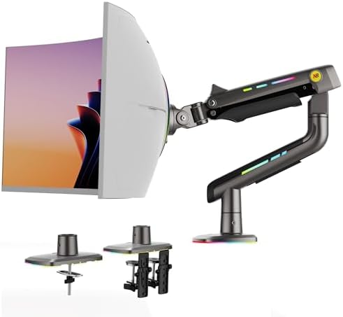 NB Gaming Monitor Arm or for 32 to 60 Inches Screen  Load up to 20 kg  VESA 75/100  RGB Light  Heavy Duty  Multi Angle Adjustable  Premium Aluminum  White