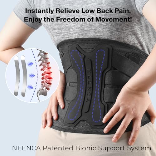 NEENCA Back Brace for Lower Back Pain Relief with Bionic Support System  Lumbar Support Belt for Women&Men with Lumbar Pad  Breathable 3D Knit Fabric for Herniated Disc  Sciatica  Scoliosis     Black