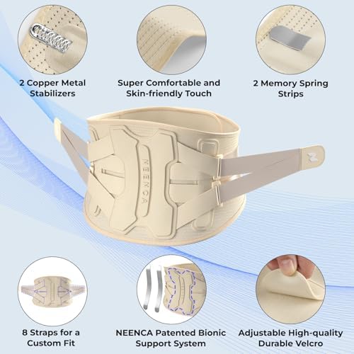 NEENCA Soporte de espalda para aliviar el dolor de espalda baja con sistema de apoyo biónico, cinturón de soporte lumbar para mujeres y hombres con almohadilla lumbar, tela de punto 3D suave y