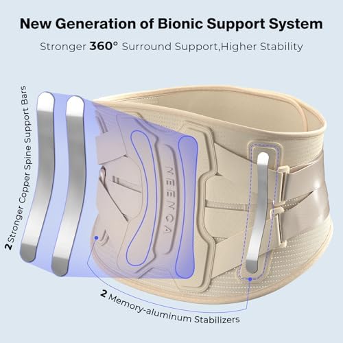 NEENCA Soporte de espalda para aliviar el dolor de espalda baja con sistema de apoyo biónico, cinturón de soporte lumbar para mujeres y hombres con almohadilla lumbar, tela de punto 3D suave y