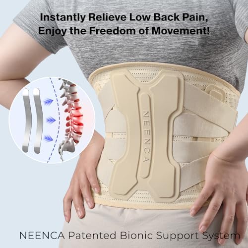 NEENCA Soporte de espalda para aliviar el dolor de espalda baja con sistema de apoyo biónico, cinturón de soporte lumbar para mujeres y hombres con almohadilla lumbar, tela de punto 3D suave y