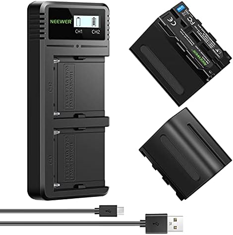 NEEWER 2Pcs NP F970 7800mAh Replacement Batteries with Charger  Type C Battery Compatible with Sony NP F970 F960 F950 F770 F750 F570 F550 FX3 FX30 A7 Canon R5 Nikon Z8  For Handycam LED Light Monitor