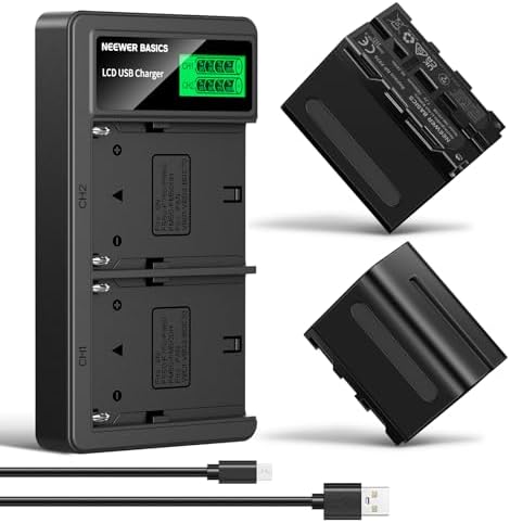 NEEWER 2Pcs NP F970 7800mAh Replacement Batteries with Charger  Type C Battery Compatible with Sony NP F970 F960 F950 F770 F750 F570 F550 FX3 FX30 A7 Canon R5 Nikon Z8  For Handycam LED Light Monitor