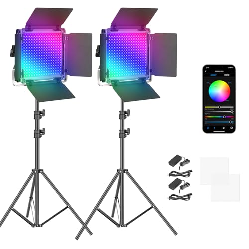 NEEWER 2 Pack 660 PRO RGB LED Video Light with App Control Tripod Stand Kit  Studio Panel Key Lighting for Gaming Streaming Zoom YouTube Webex Photography  360  Full Color  50W Dimmable Bi Color