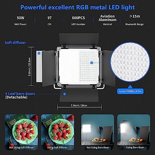 NEEWER 2 Pack 660 PRO RGB LED Video Light with App Control Tripod Stand Kit  Studio Panel Key Lighting for Gaming Streaming Zoom YouTube Webex Photography  360  Full Color  50W Dimmable Bi Color