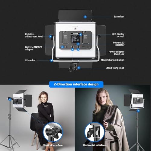 NEEWER 2 Pack 660 PRO RGB LED Video Light with App Control Tripod Stand Kit Studio Panel Key Lighting for Gaming Streaming Zoom YouTube Webex Photography 360 Full Color 50W Dimmable Bi Color