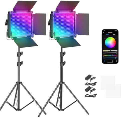 NEEWER 2 Pack 660 PRO RGB LED Video Light with App Control Tripod Stand Kit  Studio Panel Key Lighting for Gaming Streaming Zoom YouTube Webex Photography  360  Full Color  50W Dimmable  Bluetooth